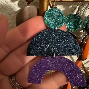Glittery Blue and Purple Statement Earrings
